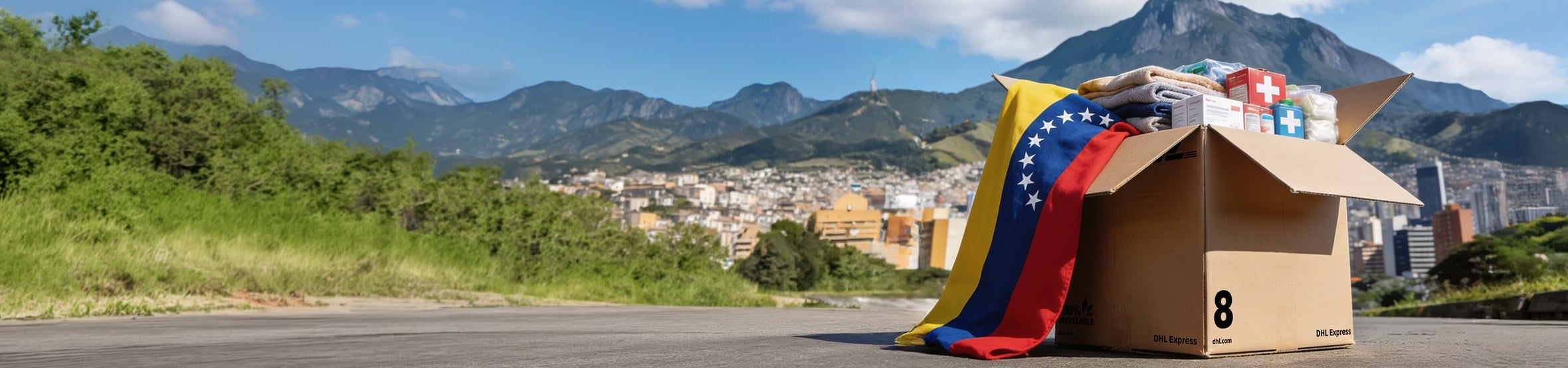 Caja DHL Express con la bandera de Venezuela